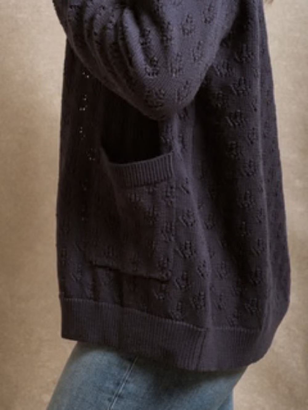 Classic Open-Knit Women's Cardigan Sweater - Navy
